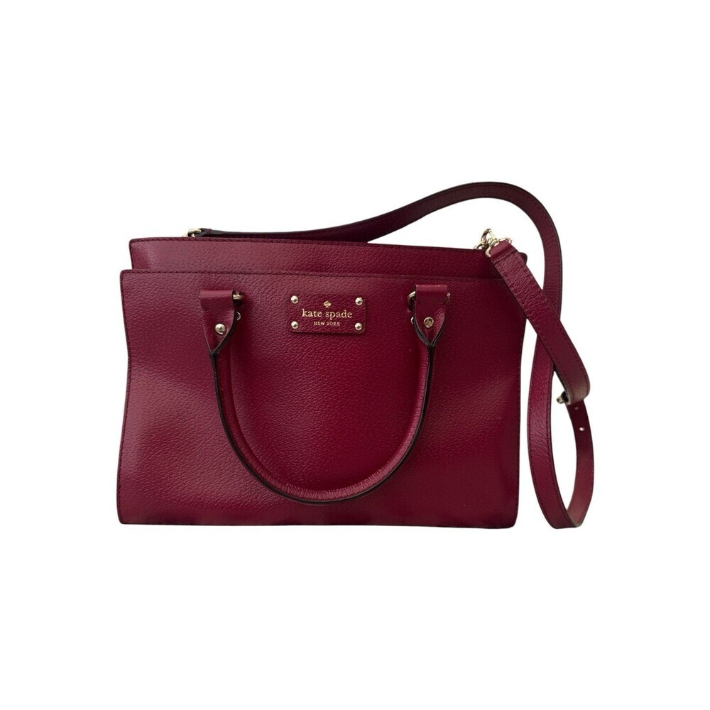 Kate Spade Wellesley Durham Tote Burgundy Raspberry Purse Leather Bag & Dust Bag